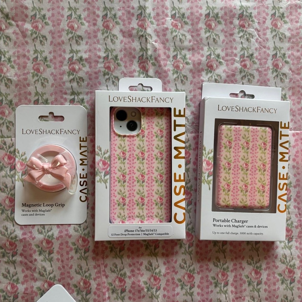LoveShackFancy case mate Phone case charger & pink bow grip iPhone 17e 15 14 13